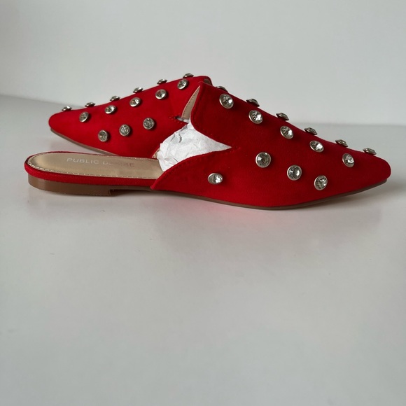 Public Desire Red Lily Diamente Stud Mules - Picture 3 of 7
